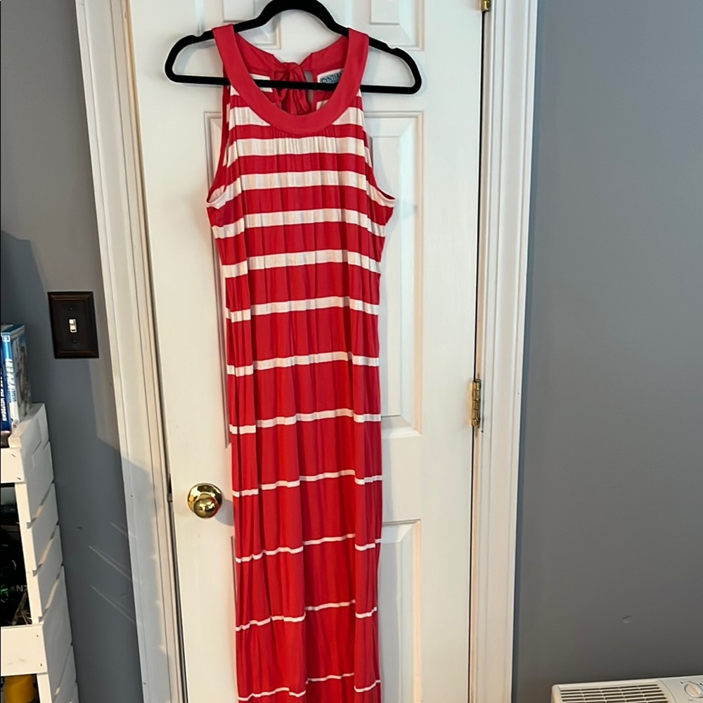 Cynthia Rowley Coral and White Striped Maxi Dress Size Large